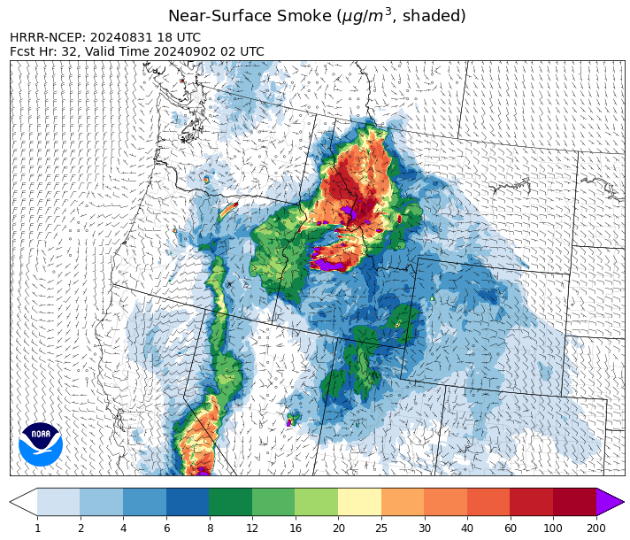 By late Sunday, the HRRR smoke model shows heavy smoke moving into Southwest Montana, including the Bitterroot Valley.